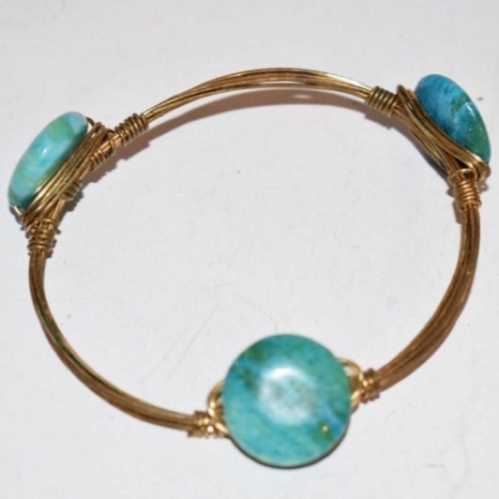 vintage gold filled aqua‎ bead/stone bracelet 8"